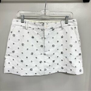 Zara White Denim Mini Skirt with Silver Sequin Bling Lined Size large NWT